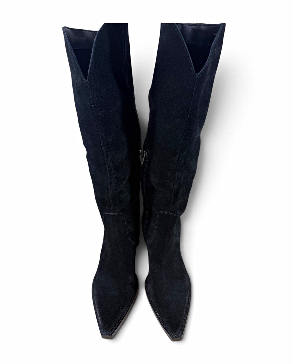 Size 6.5 Dolce Vita Black Suede Knee High Western Boots Pointed Toe Zip